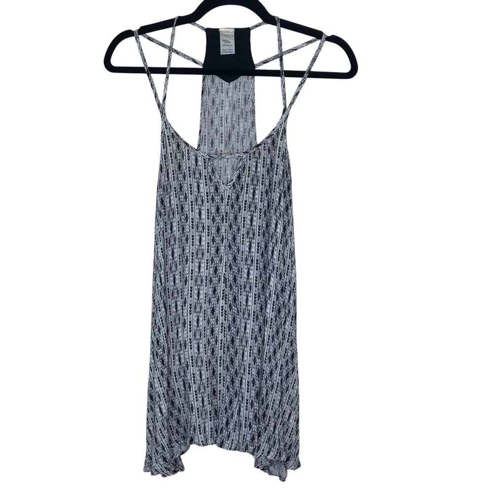 L*Space XSmall XS Boho Print Strappy Trapeze Tank Keyhole Black White Coverup